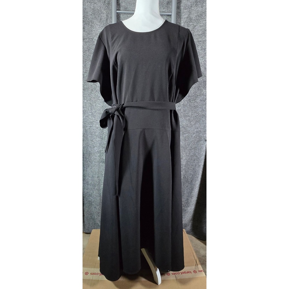 Lane Bryant Womens Black Flutter Sleeve Belted Maxi Dress Size 26 Formal Career